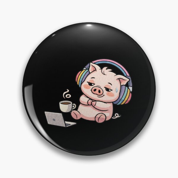 Item preview, Kawaii WFH Pig Embroidery Design, Cute Pink Anime Lazy Work Pig designed and sold by ColorSplash123.