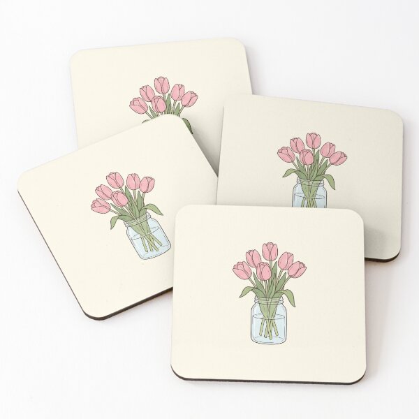 Item preview, Spring Pink Tulips Bouquet in Mason Jar Illustration designed and sold by BVDigitalArt.