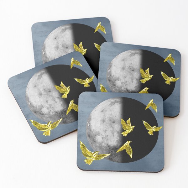 Item preview, Yin Yang Moon with Golden Birds | Dark Aesthetic Lunar Artwork | Surreal Minimal Art Print designed and sold by asudesign.
