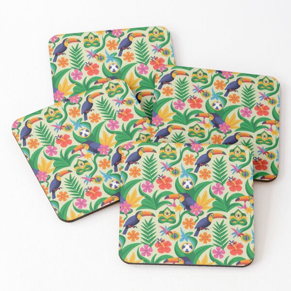 Item preview, Vibrant Tropical Seamless Pattern - Colorful Toucans, Hibiscus & Carnival Masks designed and sold by Midnight Veil Designs.
