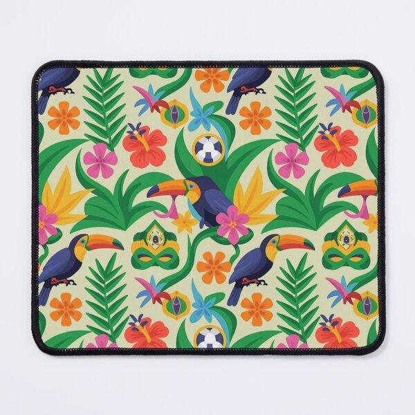 Item preview, Vibrant Tropical Seamless Pattern - Colorful Toucans, Hibiscus & Carnival Masks designed and sold by Midnight Veil Designs.