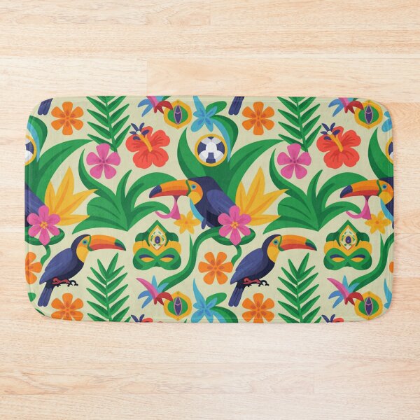 Item preview, Vibrant Tropical Seamless Pattern - Colorful Toucans, Hibiscus & Carnival Masks designed and sold by Midnight Veil Designs.