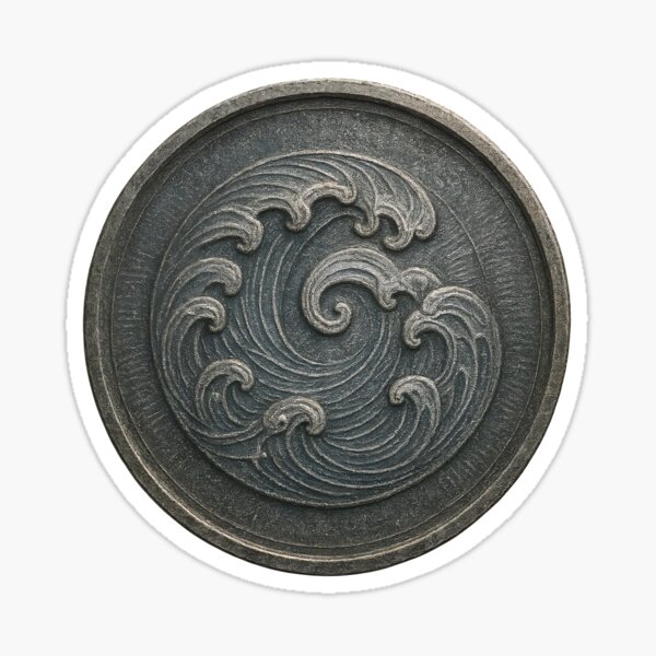 A circular metal plate with a wave design on transparent background Sticker