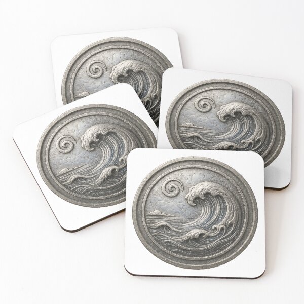 Item preview, A carved stone plaque depicting a large ocean wave on transparent background designed and sold by Creative88Art.