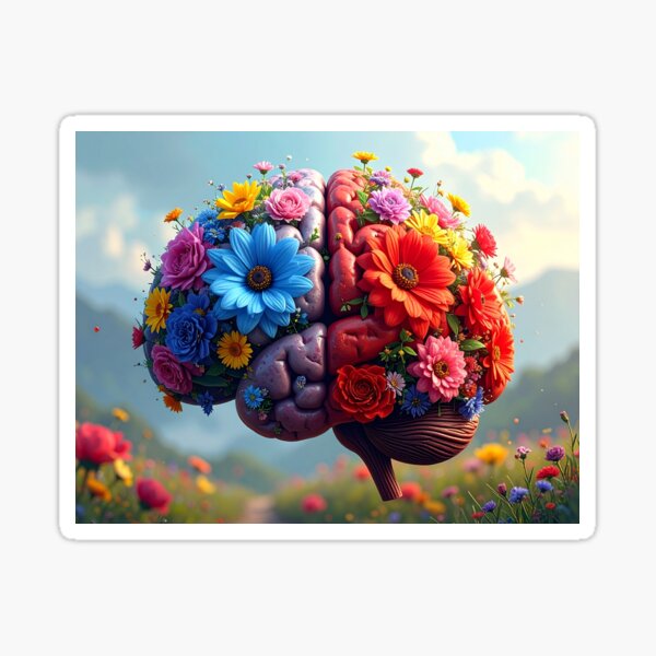 Floral Brain – Creative vs Logical Mind Art Print Sticker