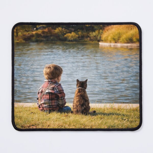 Item preview, Boy and cat by the lake designed and sold by donchago.
