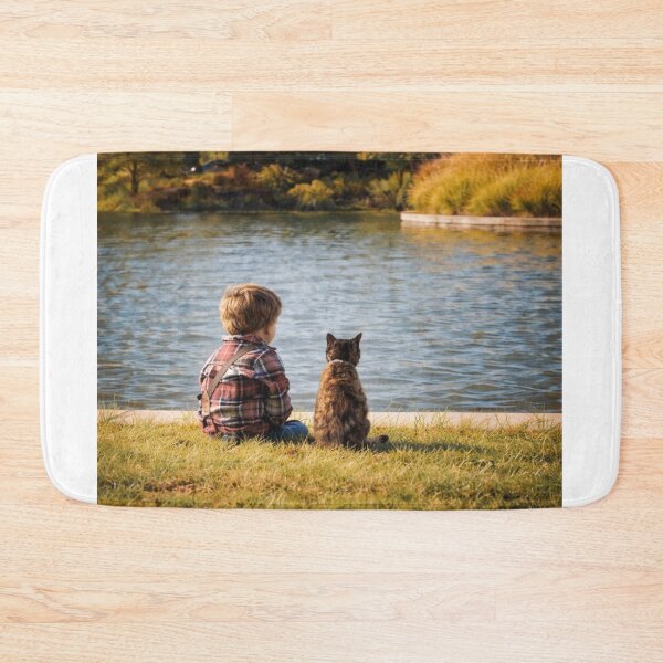 Item preview, Boy and cat by the lake designed and sold by donchago.