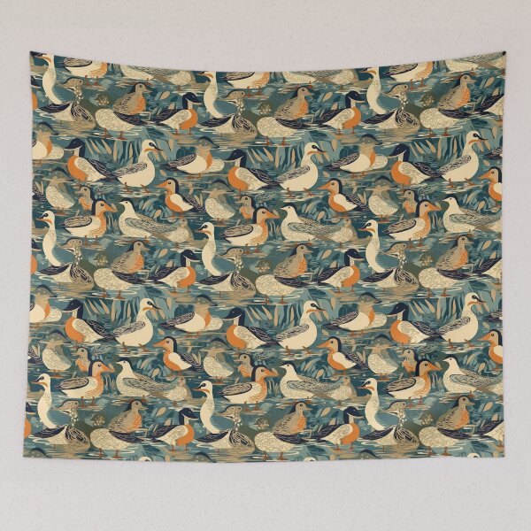 Item preview, Stylized Duck Pond Wildlife Illustration Pattern designed and sold by pinkal.