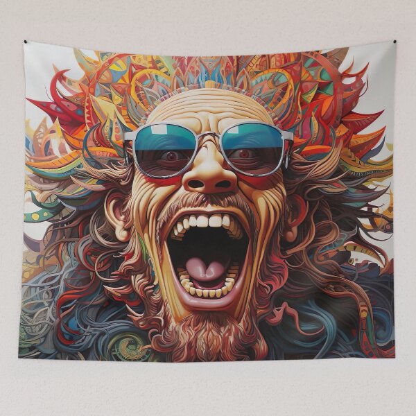 Item preview, Psychedelic Scream – Colorful Surreal Face with Sunglasses designed and sold by Dominik1994.