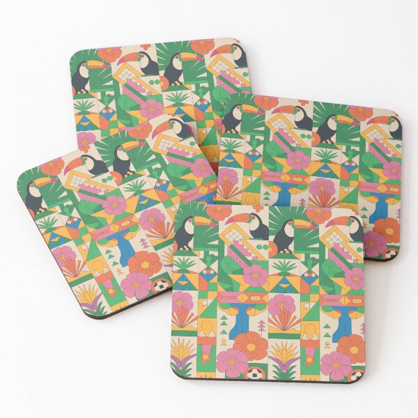 Item preview, Vibrant Geometric Tropical Pattern – Colorful Toucans, Flowers & Brazilian Carnival Vibes designed and sold by Midnight Veil Designs.