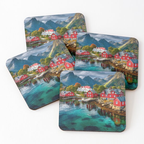 Item preview, Charming Coastal Village Surrounded by Majestic Mountains designed and sold by Artessie.