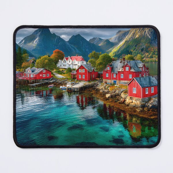 Item preview, Charming Coastal Village Surrounded by Majestic Mountains designed and sold by Artessie.