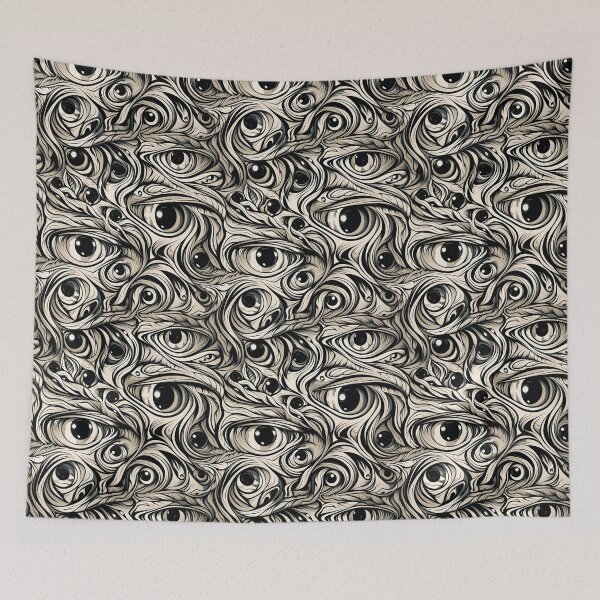 Item preview, Abstract Calligraphic Swirls and Mystical Eyes Pattern designed and sold by pinkal.