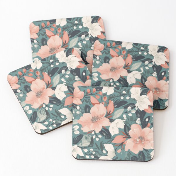 Item preview, Peach and White Floral Pattern on Teal designed and sold by pinkal.