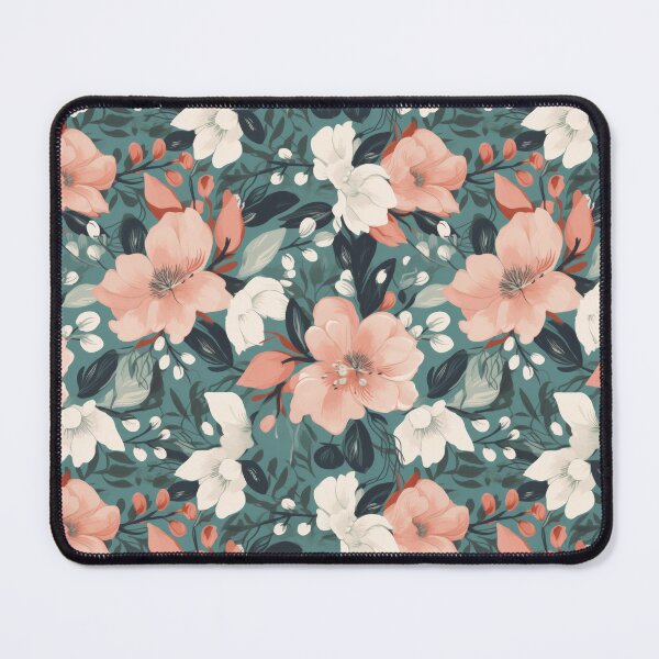 Item preview, Peach and White Floral Pattern on Teal designed and sold by pinkal.