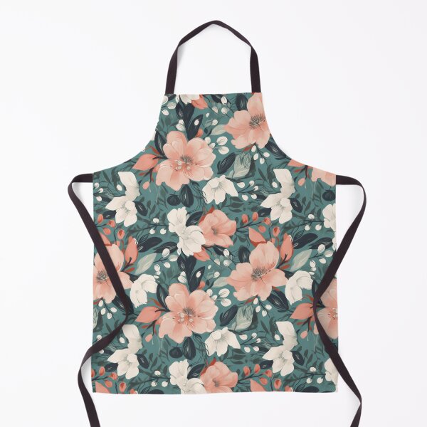 Item preview, Peach and White Floral Pattern on Teal designed and sold by pinkal.