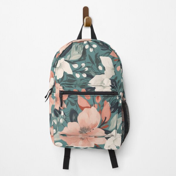 Item preview, Peach and White Floral Pattern on Teal designed and sold by pinkal.