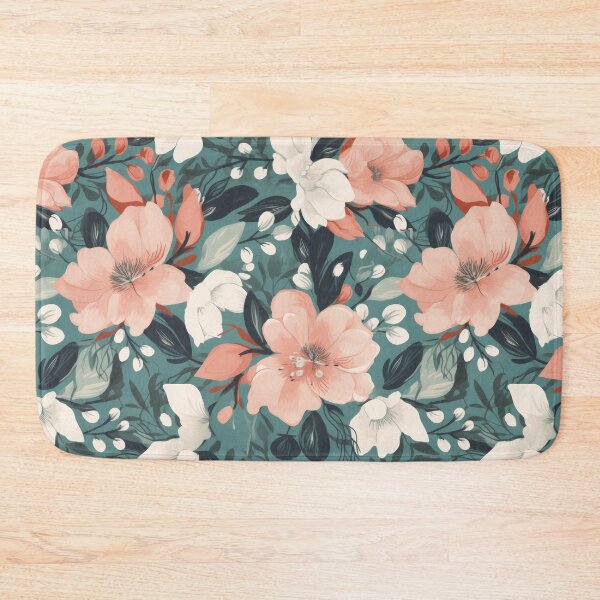 Item preview, Peach and White Floral Pattern on Teal designed and sold by pinkal.