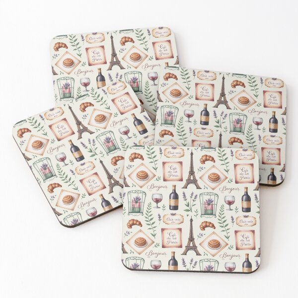 Item preview, Parisian French Seamless Pattern – Eiffel Tower, Croissants, Wine & Café Vibes designed and sold by Midnight Veil Designs.