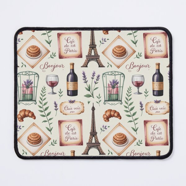 Item preview, Parisian French Seamless Pattern – Eiffel Tower, Croissants, Wine & Café Vibes designed and sold by Midnight Veil Designs.