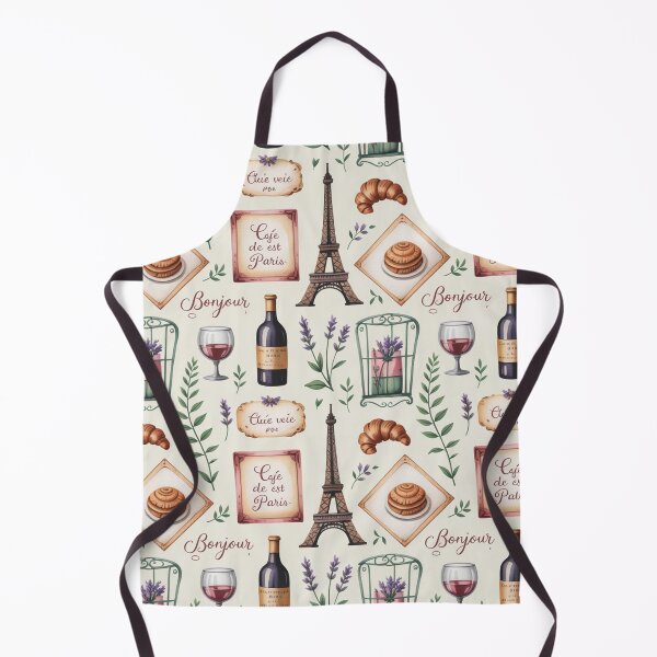 Item preview, Parisian French Seamless Pattern – Eiffel Tower, Croissants, Wine & Café Vibes designed and sold by Midnight Veil Designs.