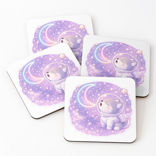 Item preview, Kawaii Space Wolf Howling at Neon Moon – Cute Galaxy Wolf designed and sold by p-frosty-design.