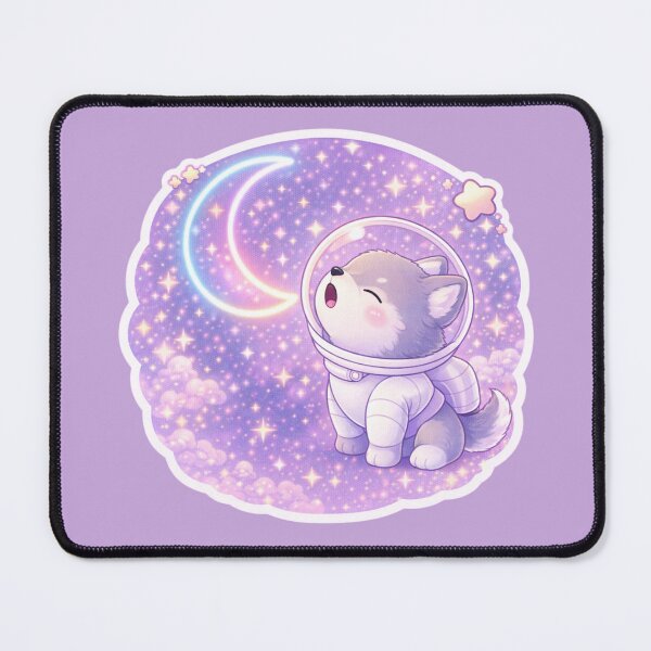 Item preview, Kawaii Space Wolf Howling at Neon Moon – Cute Galaxy Wolf designed and sold by p-frosty-design.