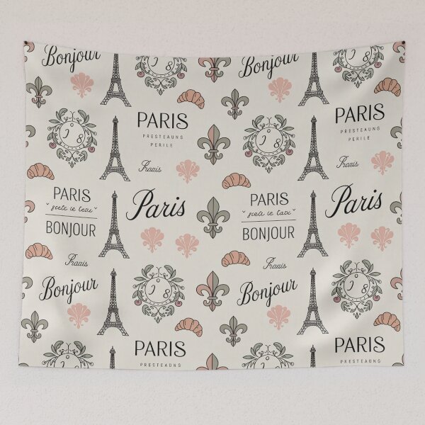 Item preview, Elegant Parisian Seamless Pattern – Eiffel Tower, Fleur de Lis & Vintage French Typography designed and sold by Midnight Veil Designs.