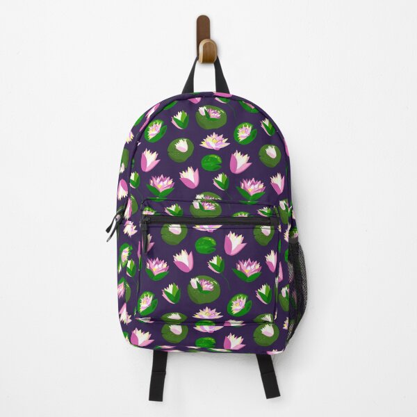 Item preview, Seamless pattern with lotus flowers, water lilies on a dark purple background designed and sold by OlhaBondarenko.