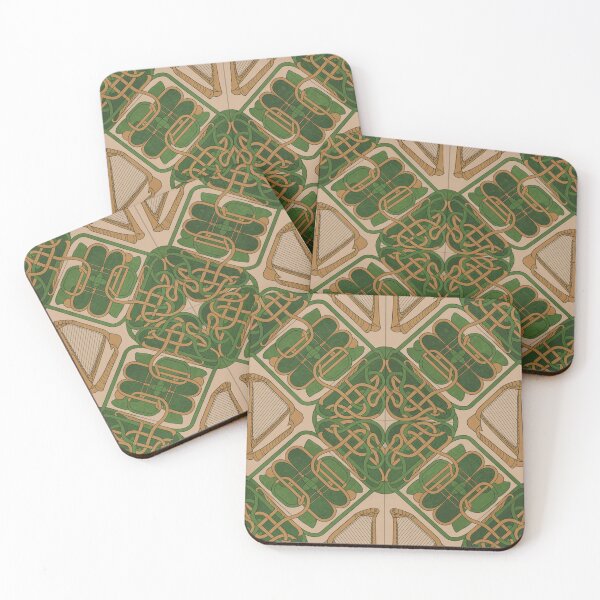 Item preview, Celtic Knot Seamless Pattern – Irish Harp & Traditional Green & Gold Knotwork designed and sold by Midnight Veil Designs.