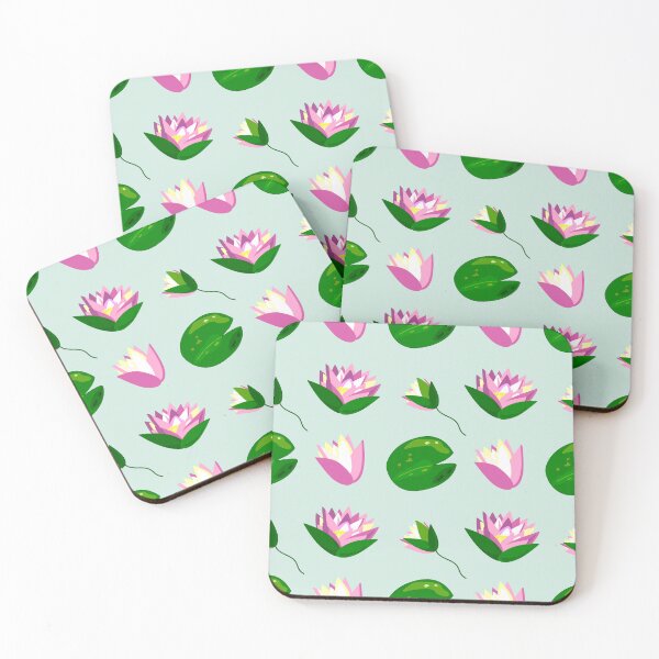 Item preview, Seamless pattern with lotus flowers, water lilies on a mint background designed and sold by OlhaBondarenko.