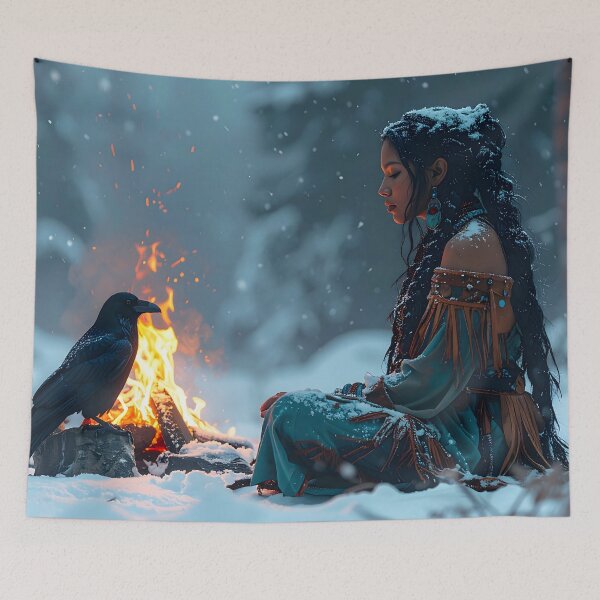 Item preview, Mystical Shamanic Raven — Winter Spiritual Art designed and sold by Schoenenwald - Illustrations Uniques et Originales.