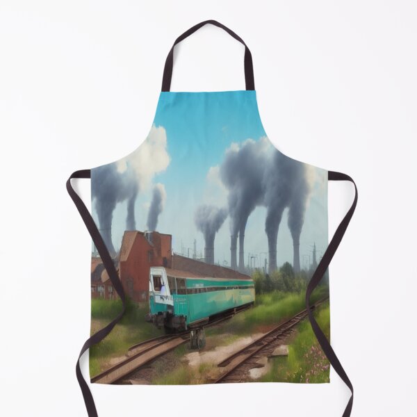 Item preview, Teal train and industrial skyline in atmospheric urban nature art style designed and sold by FotoworldEdel.