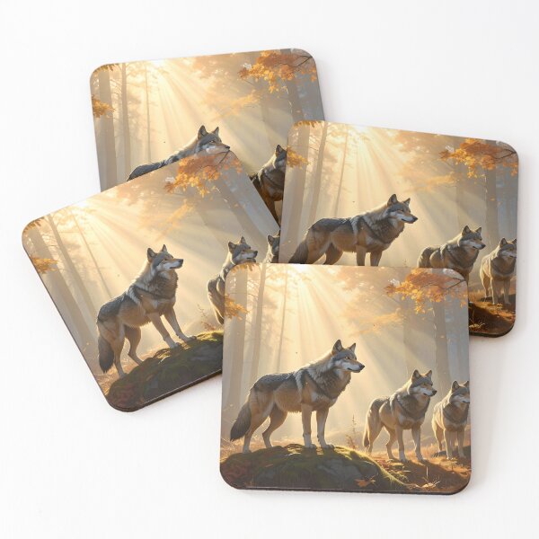 Item preview, Wolf Pack Forest Sunlight — Mystical Autumn Nature designed and sold by Schoenenwald - Illustrations Uniques et Originales.