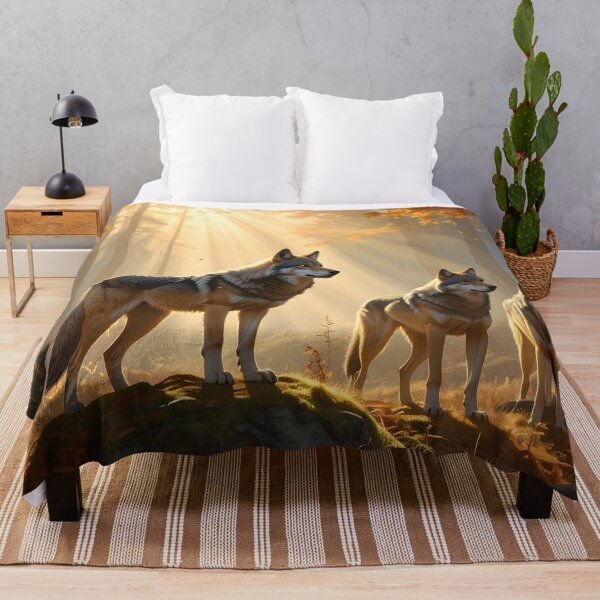 Item preview, Wolf Pack Forest Sunlight — Mystical Autumn Nature designed and sold by Schoenenwald - Illustrations Uniques et Originales.