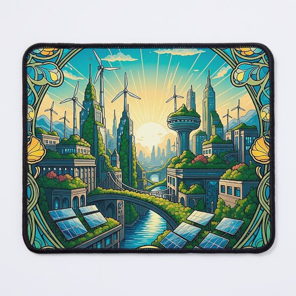 Item preview, Solarpunk Cityscape Art Nouveau Green Future designed and sold by SholoStudio.