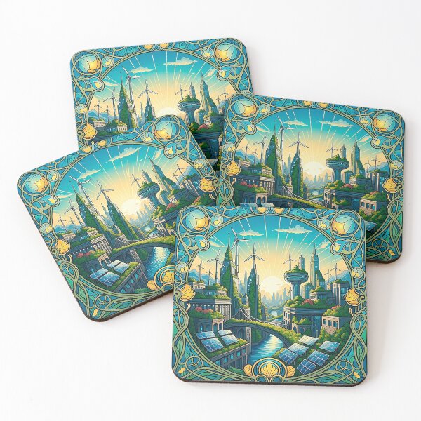 Item preview, Solarpunk Cityscape Art Nouveau Green Future designed and sold by SholoStudio.