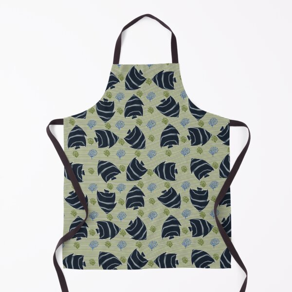 Item preview, Nautical Green Stripe Fish Blue and Green Coral on Crisp White designed and sold by PVTCreations.