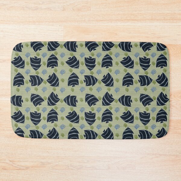 Item preview, Nautical Green Stripe Fish Blue and Green Coral on Crisp White designed and sold by PVTCreations.