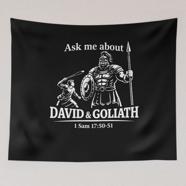 Item preview, Ask Me About David & Goliath – 1 Samuel 17:50-51 Christian Faith T-Shirt designed and sold by Vreeke Outfitters.