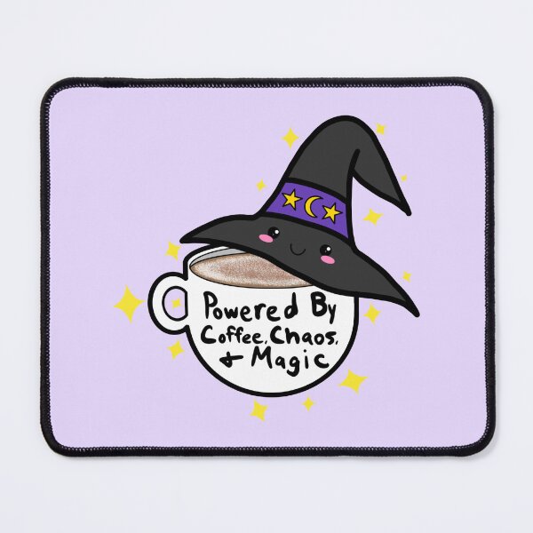 Item preview, Powered By Coffee Chaos Magic Witch Hat Cute Kawaii Witch Design designed and sold by Murrays Designs.