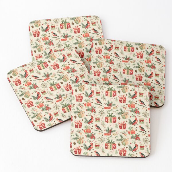 Item preview, Whimsical Christmas pattern featuring playful birds, cheerful gifts, snowflakes, and festive pine elements for a joyful holiday atmosphere designed and sold by MiraCleAI.