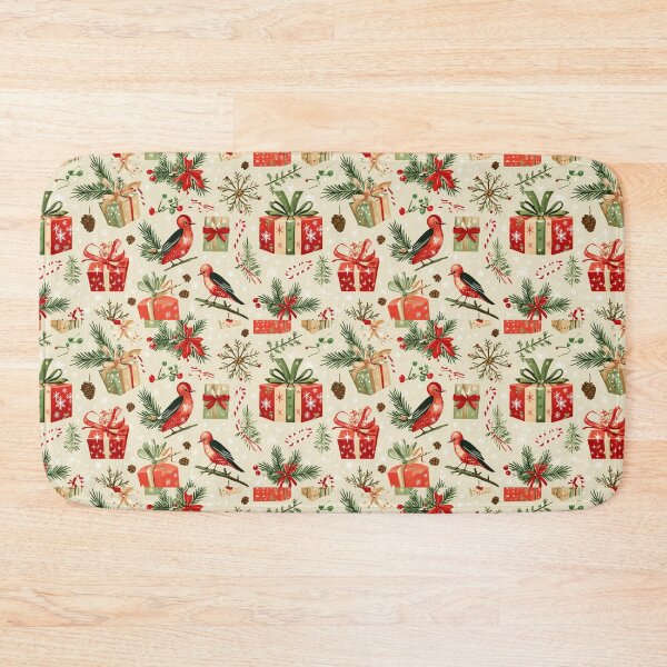 Item preview, Whimsical Christmas pattern featuring playful birds, cheerful gifts, snowflakes, and festive pine elements for a joyful holiday atmosphere designed and sold by MiraCleAI.