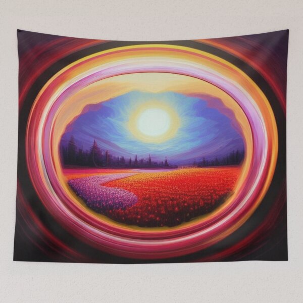 Item preview, Vibrant portal landscape with glowing sun and surreal colorful dream horizon designed and sold by FotoworldEdel.