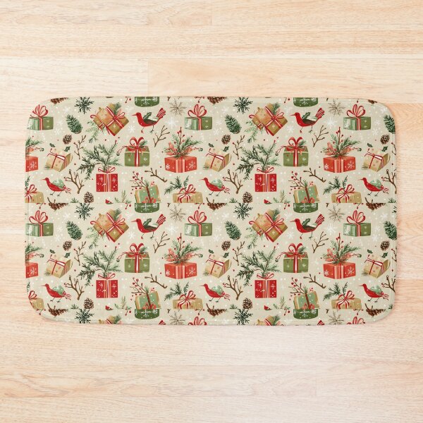 Item preview, Christmas pattern featuring playful birds, cheerful gifts, snowflakes, and festive pine elements for a joyful holiday atmosphere designed and sold by MiraCleAI.
