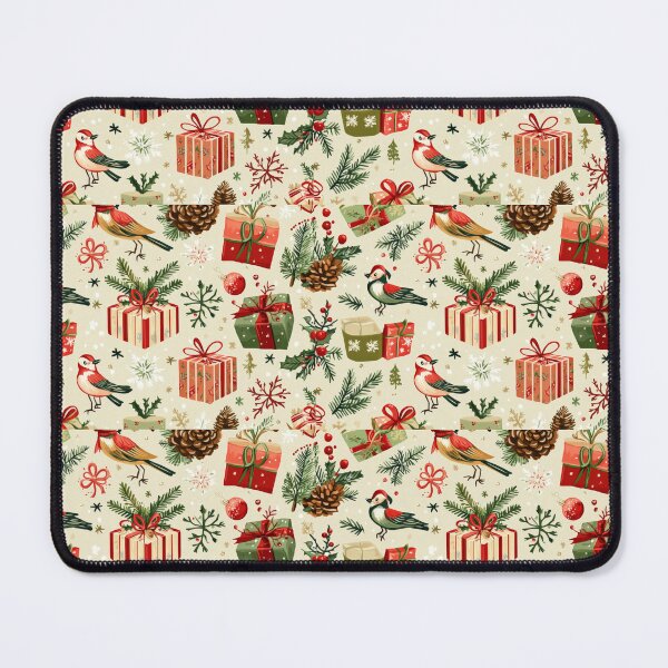 Item preview, Christmas pattern featuring playful birds, cheerful gifts, snowflakes, and festive pine elements for a joyful holiday atmosphere designed and sold by MiraCleAI.