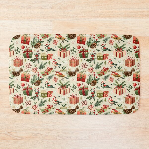 Item preview, Christmas pattern featuring playful birds, cheerful gifts, snowflakes, and festive pine elements for a joyful holiday atmosphere designed and sold by MiraCleAI.