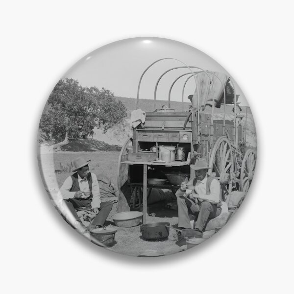 Item preview, Texas Roundup Camp Wagon Cowboys Vintage Black White designed and sold by TheSoulOfArt.