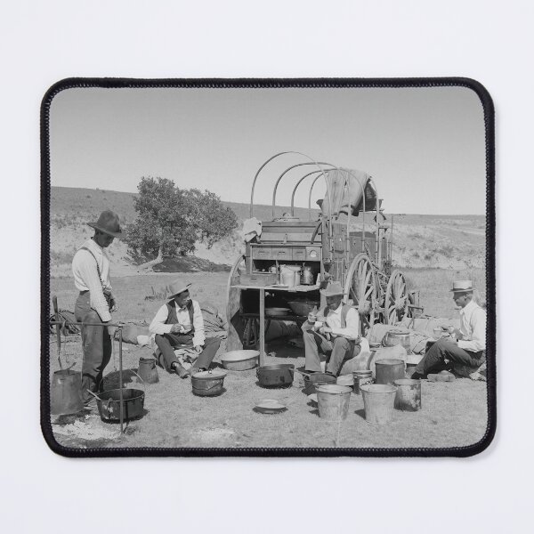 Item preview, Texas Roundup Camp Wagon Cowboys Vintage Black White designed and sold by TheSoulOfArt.