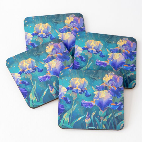 Item preview, Blue Irises on Dark Teal Background | Moody Floral Botanical Art | Elegant Blue Flower Design designed and sold by MargaretWiktor.